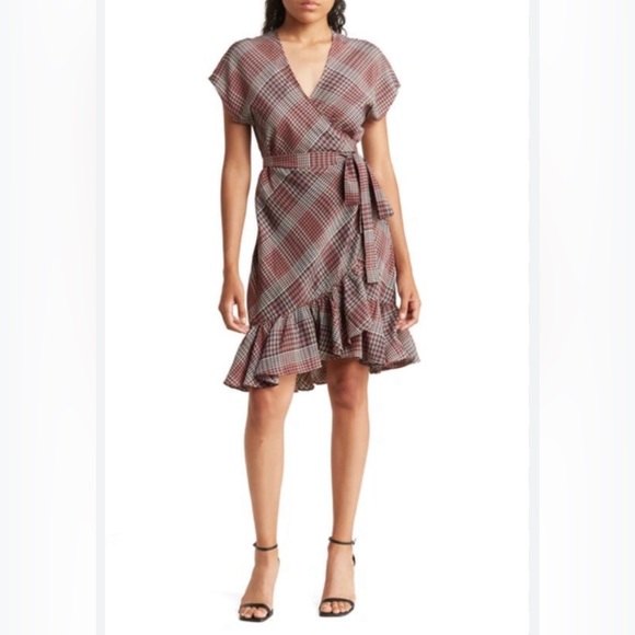 Wishlist wraparound plaid dress in red bean size small‎ - Picture 1 of 7